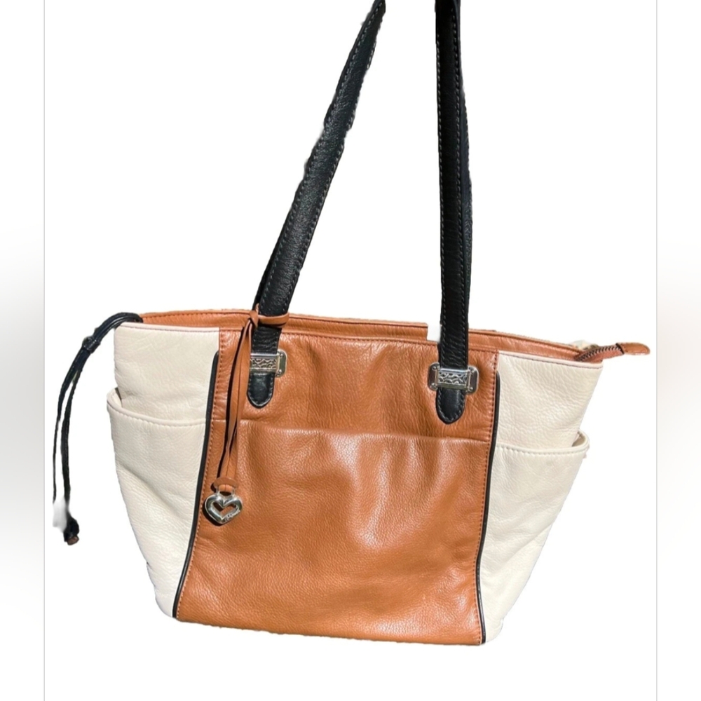 Brighton Color Block 3 tone All Leather Tote Purse Bag